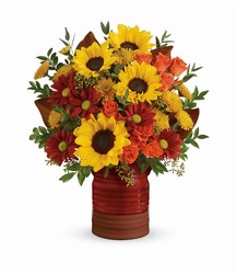 Teleflora's Sunshine Crock Bouquet Cottage Florist Lakeland Fl 33813 Premium Flowers lakeland